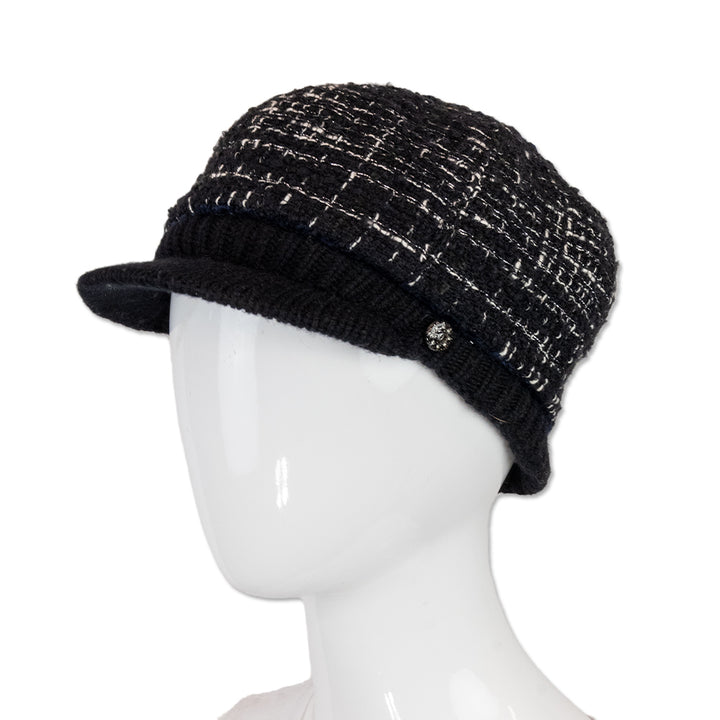 Chanel Black and White Tweed Newsboy Cap