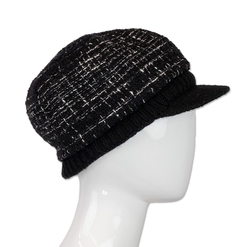 Chanel Black and White Tweed Newsboy Cap