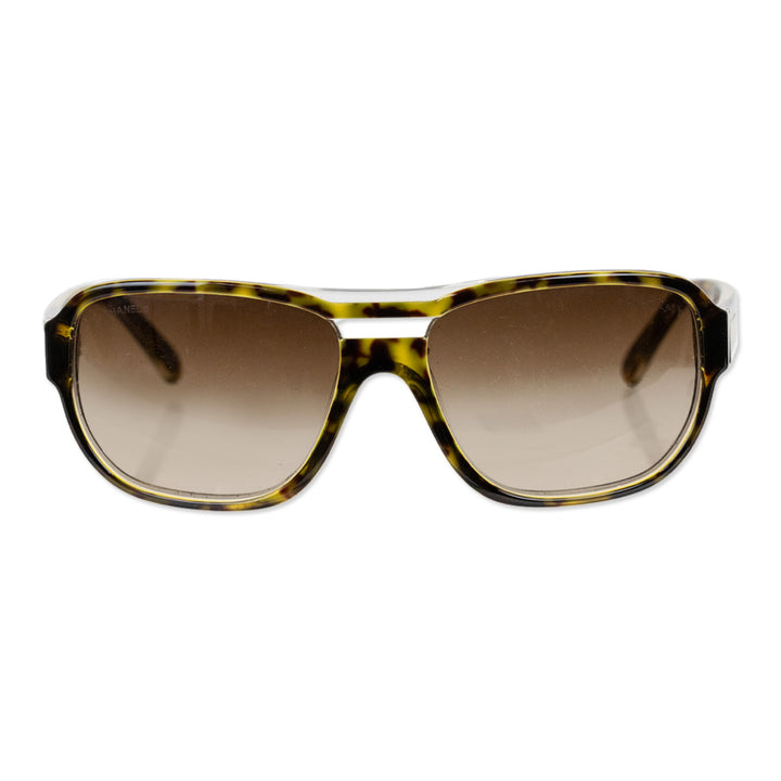 Chanel Brown Tortoiseshell Acetate Square Aviator Sunglasses