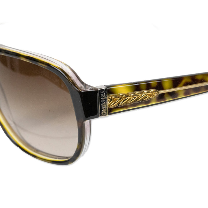 Chanel Brown Tortoiseshell Acetate Square Aviator Sunglasses