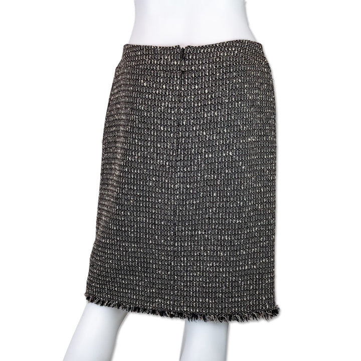 Chanel Brown Tweed Fringe Trim Mid-Length Skirt