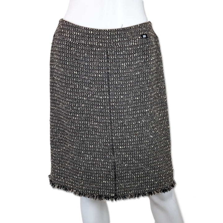 Chanel Brown Tweed Fringe Trim Mid-Length Skirt