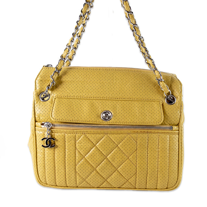 Chanel Calfskin Perforated 50's Satchel Yellow