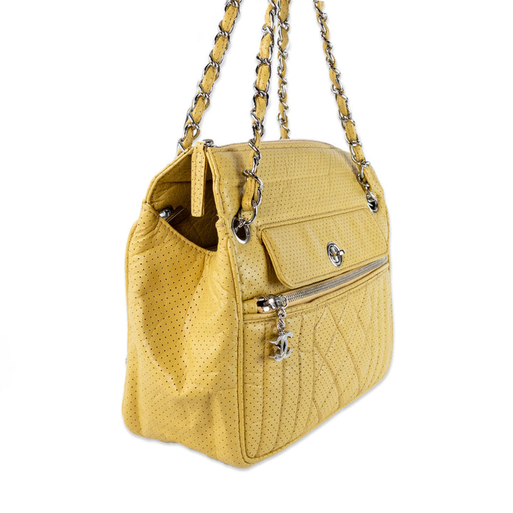 Chanel Calfskin Perforated 50's Satchel Yellow