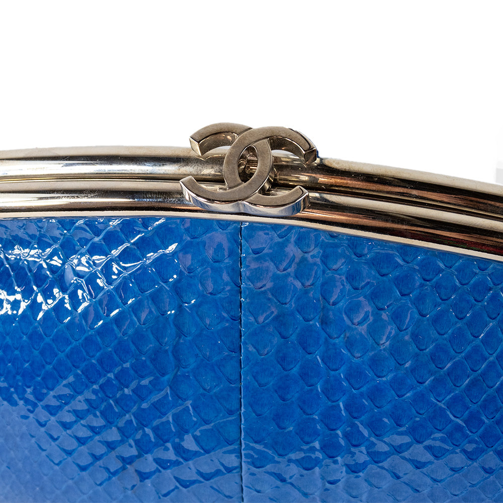 Chanel Glazed Python Clutch in Cobalt Blue