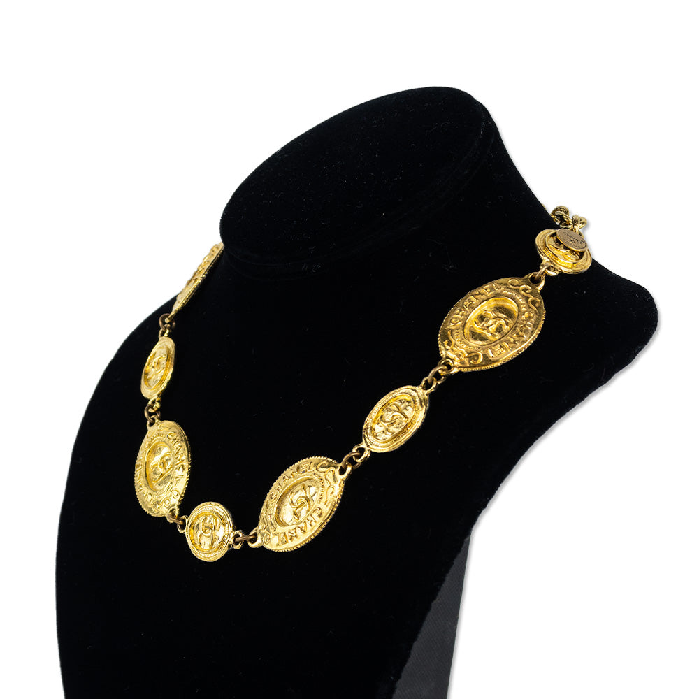 Chanel Gold Oval CC Medallion Short Necklace