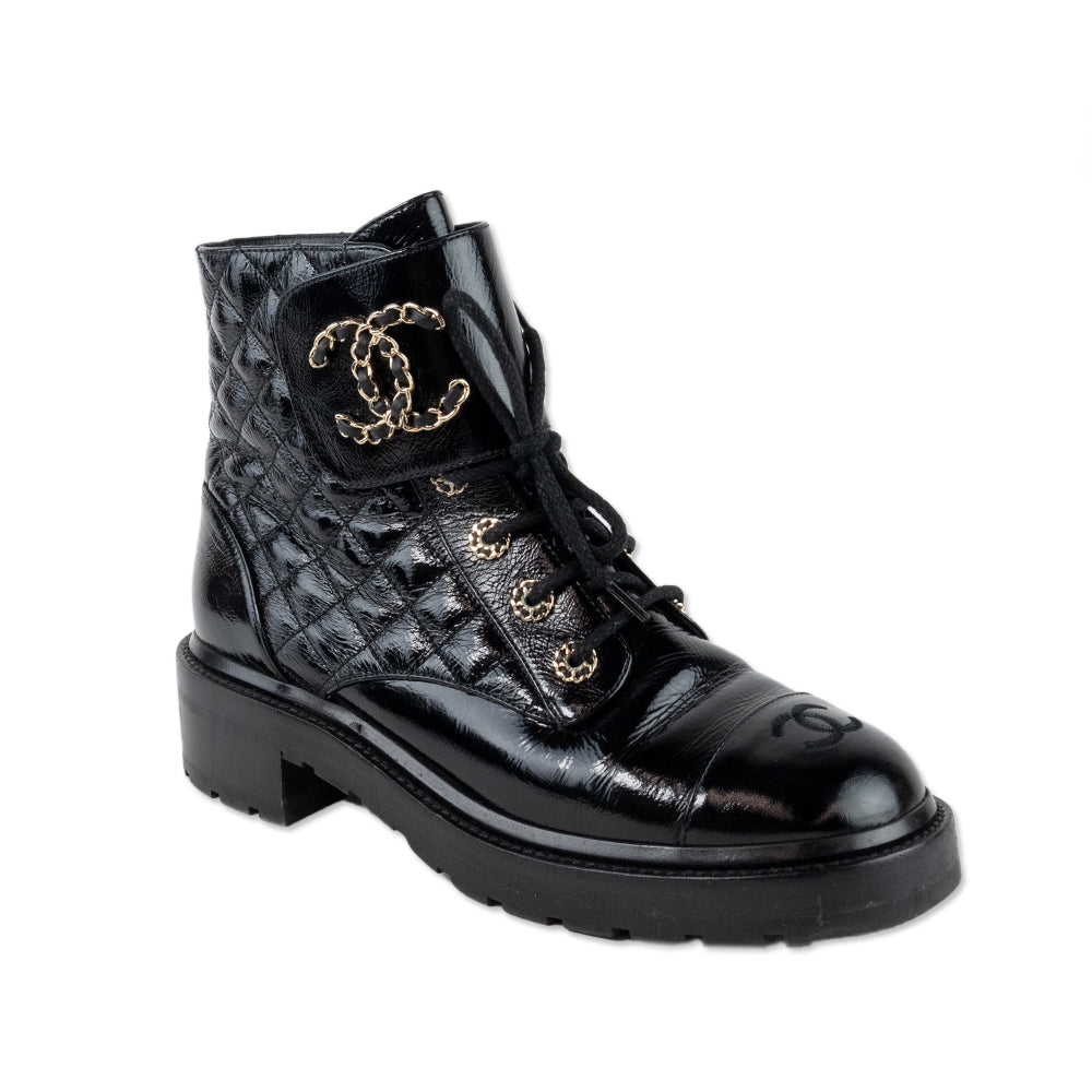 Chanel Interlocking CC Logo Leather Combat Boots