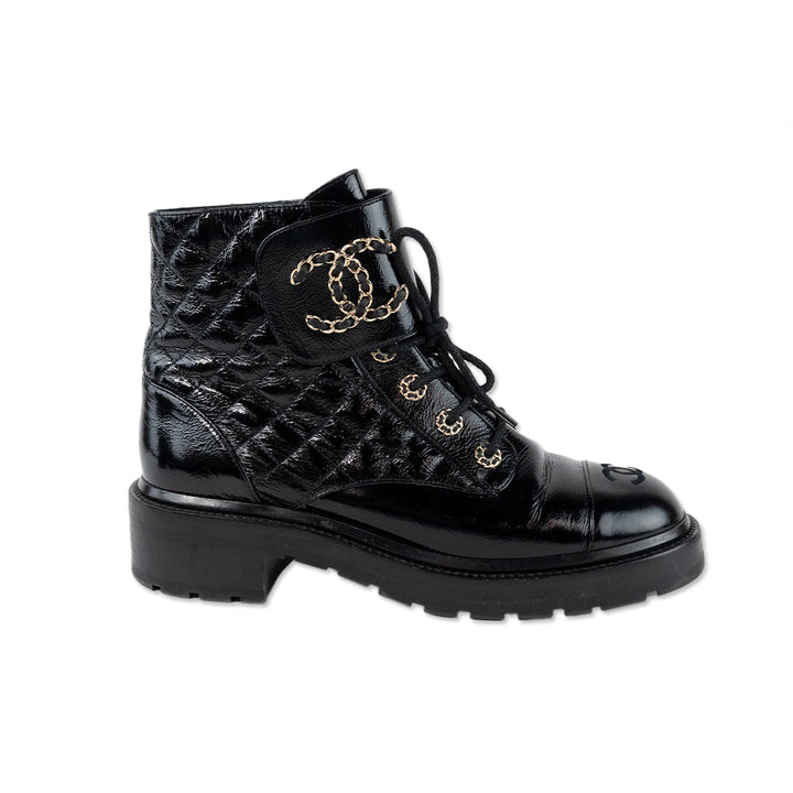 Chanel Interlocking CC Logo Leather Combat Boots