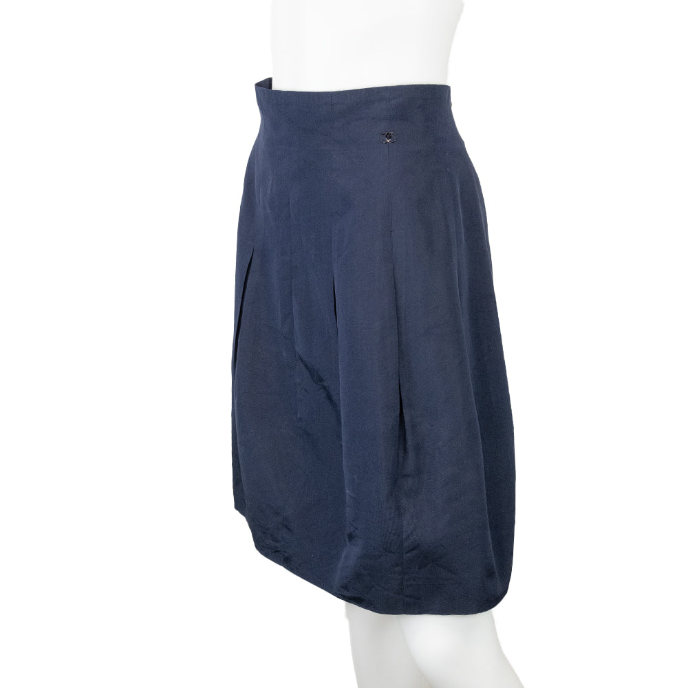 Chanel Mid Rise Navy Pleated Midi Skirt