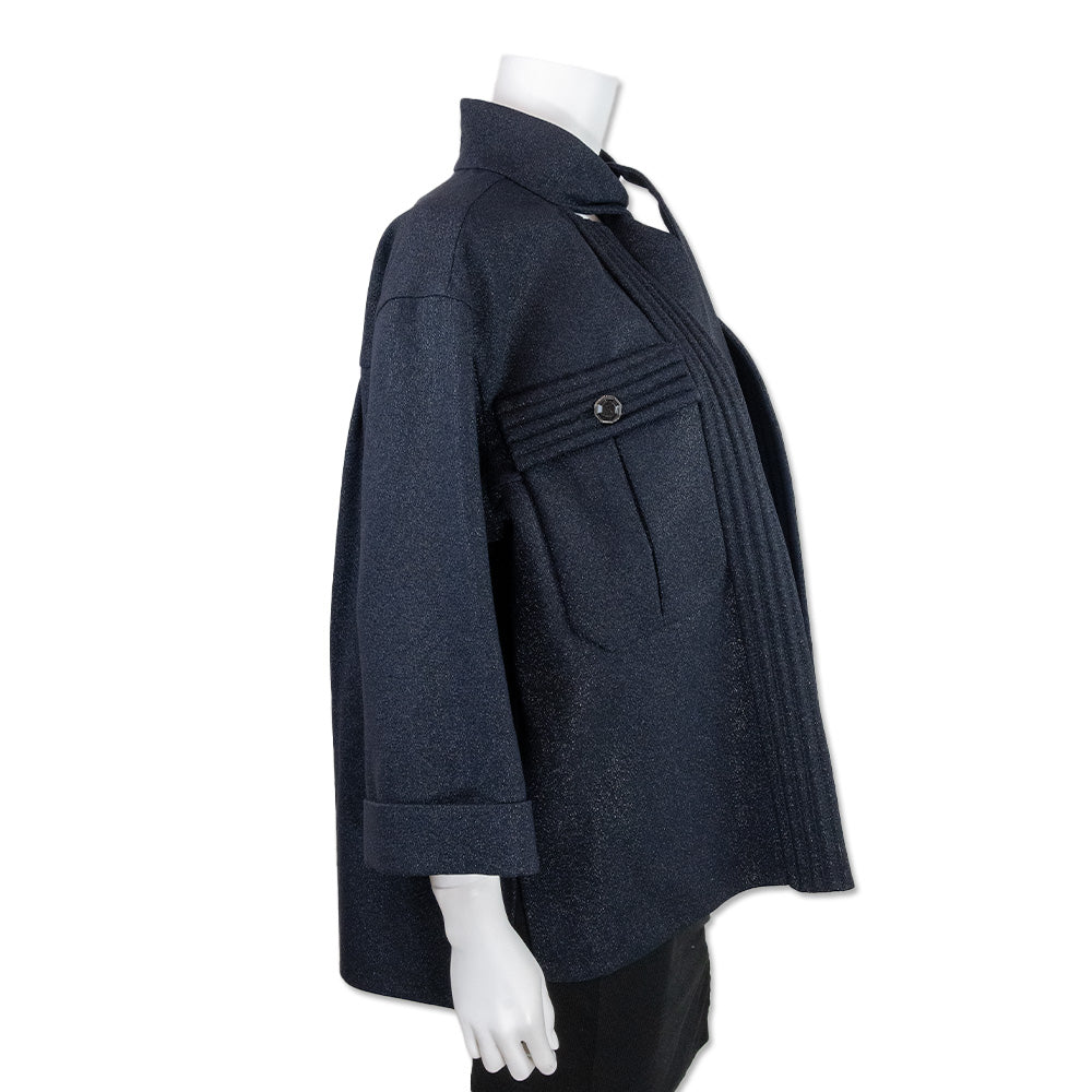 Chanel Navy Blue 3/4 Sleeve Jacket with Oversized Front Pockets