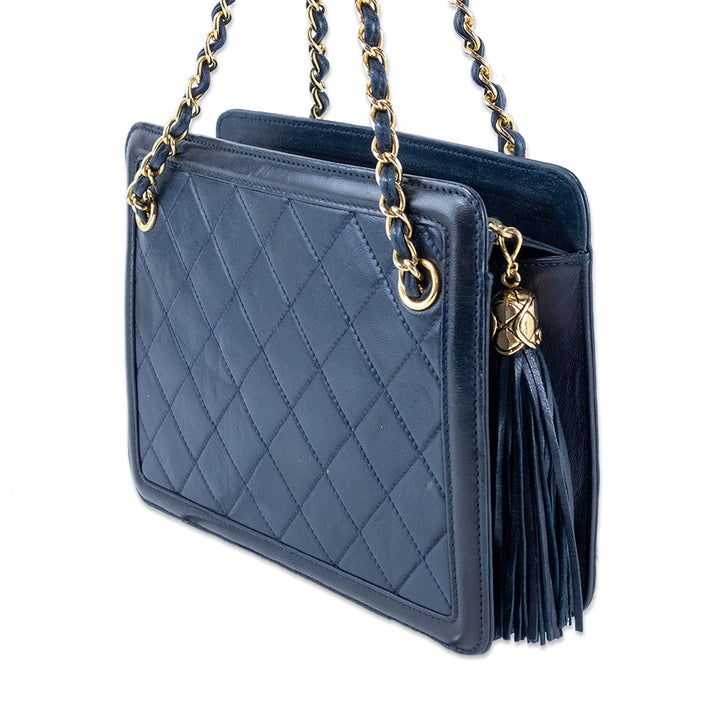 Chanel Navy Quilted Shoulder Bag with Tassels