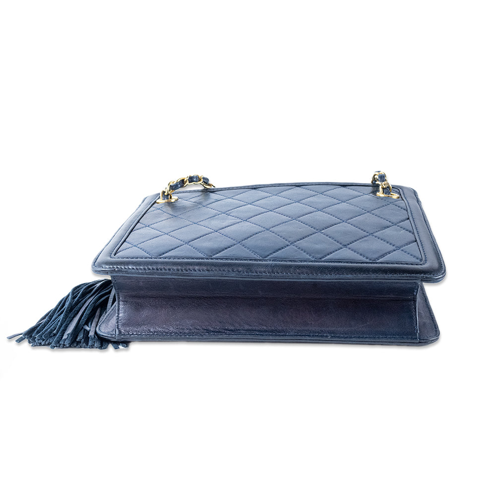 Chanel Navy Quilted Shoulder Bag with Tassels