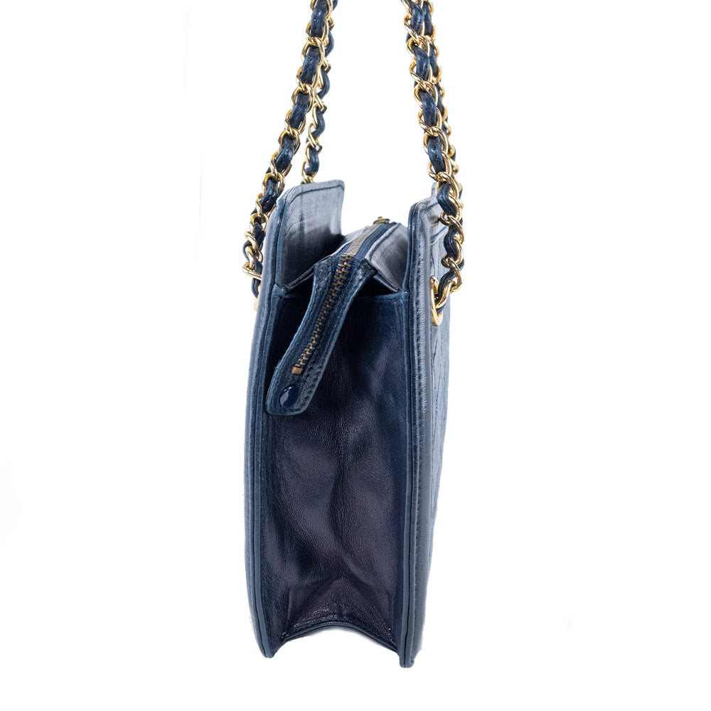 Chanel Navy Quilted Shoulder Bag with Tassels