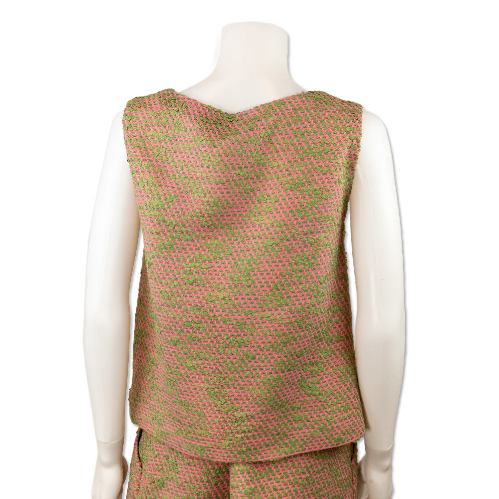 Chanel Pink and Green Tweed Sleeveless Top with Silk Multicolor Lining