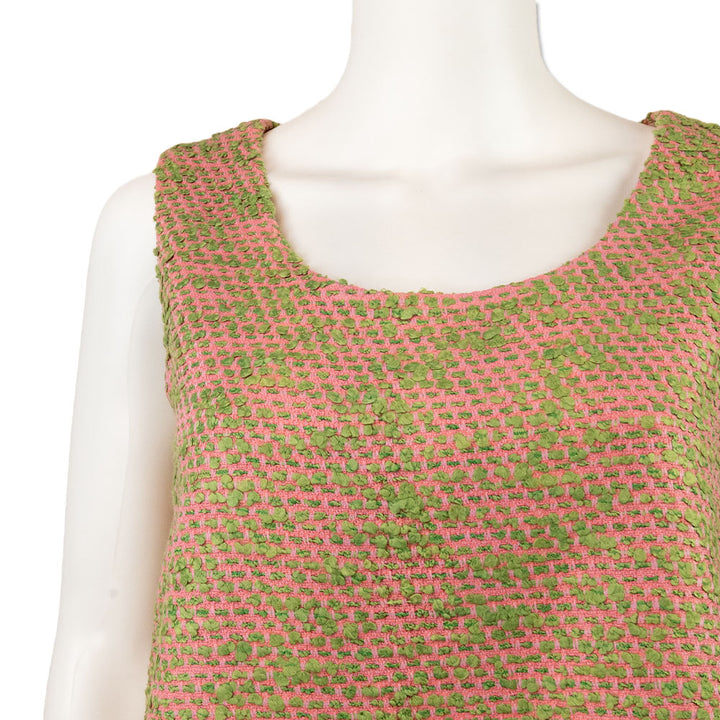 Chanel Pink and Green Tweed Sleeveless Top with Silk Multicolor Lining