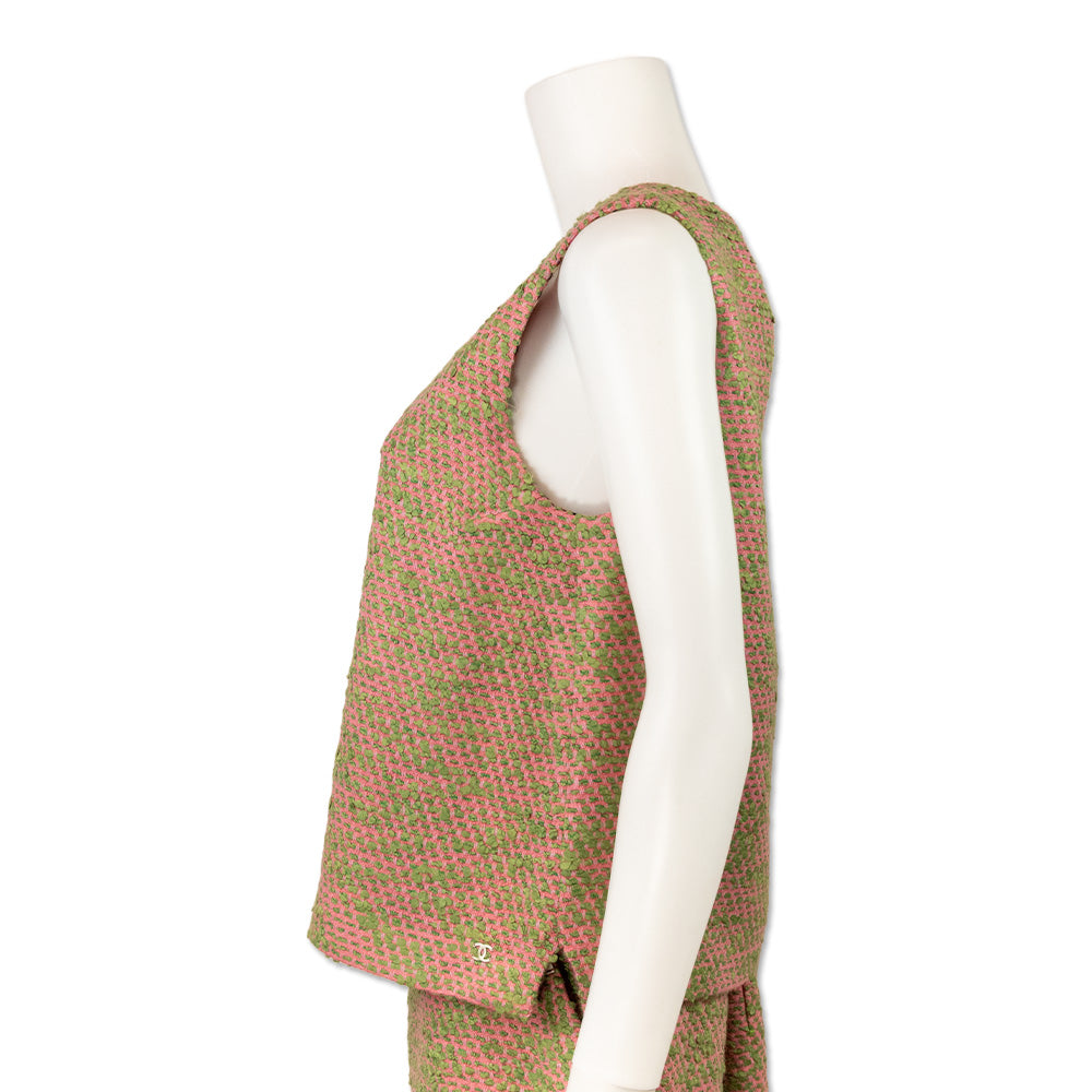 Chanel Pink and Green Tweed Sleeveless Top with Silk Multicolor Lining