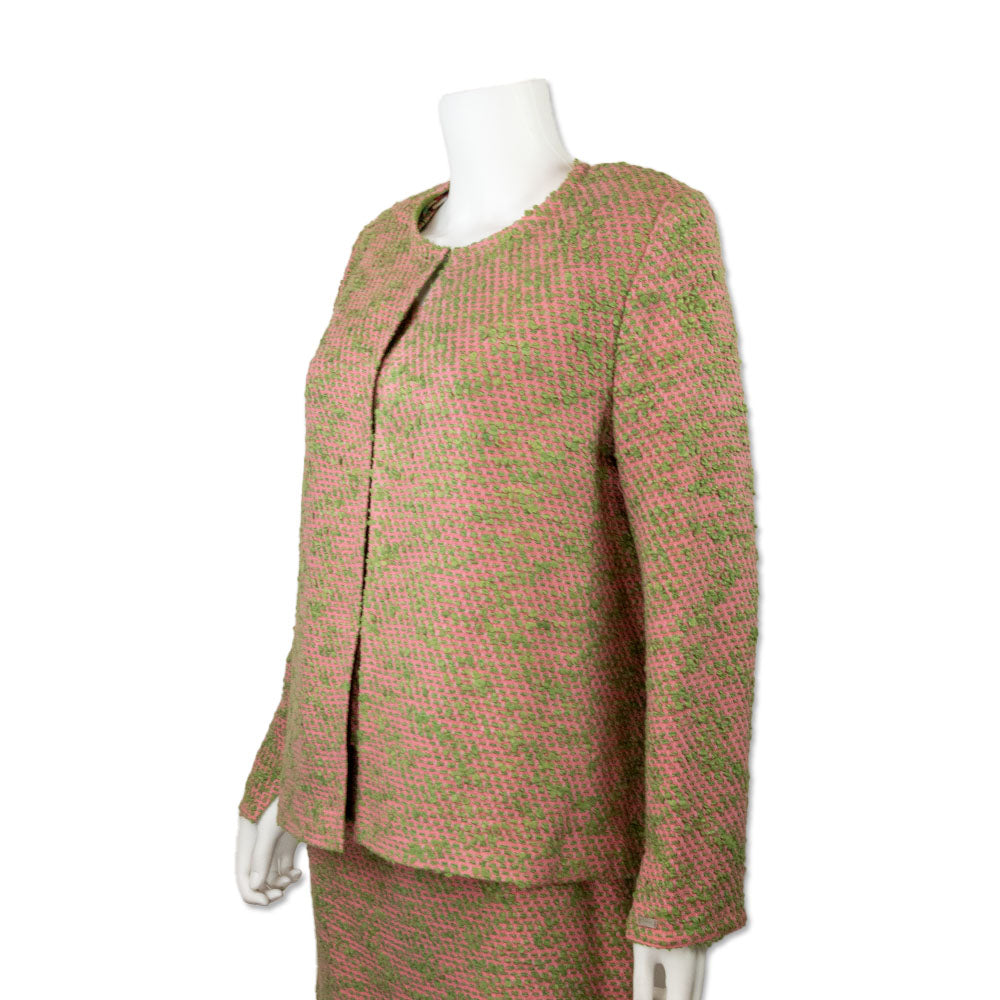 Chanel Pink and Green Tweed Jacket with Multicolor Silk Lining