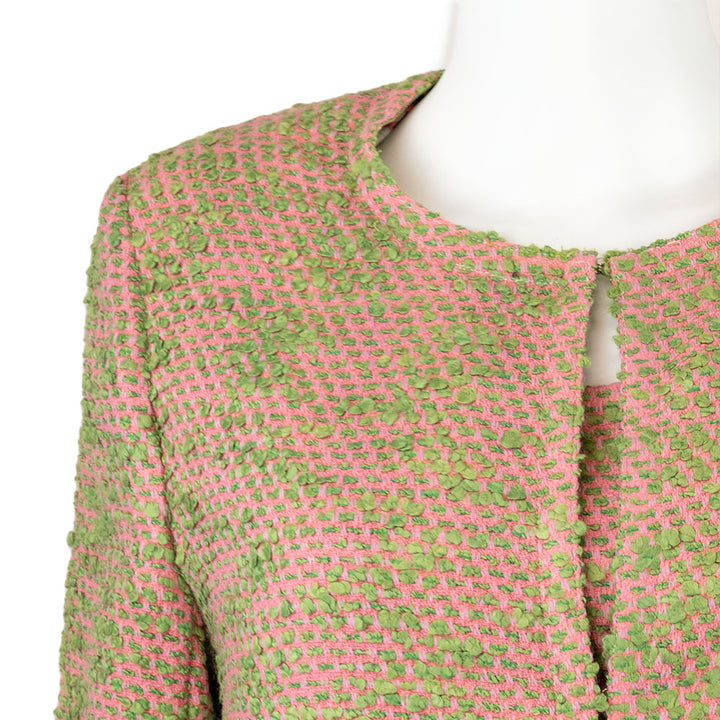 Chanel Pink and Green Tweed Jacket with Multicolor Silk Lining