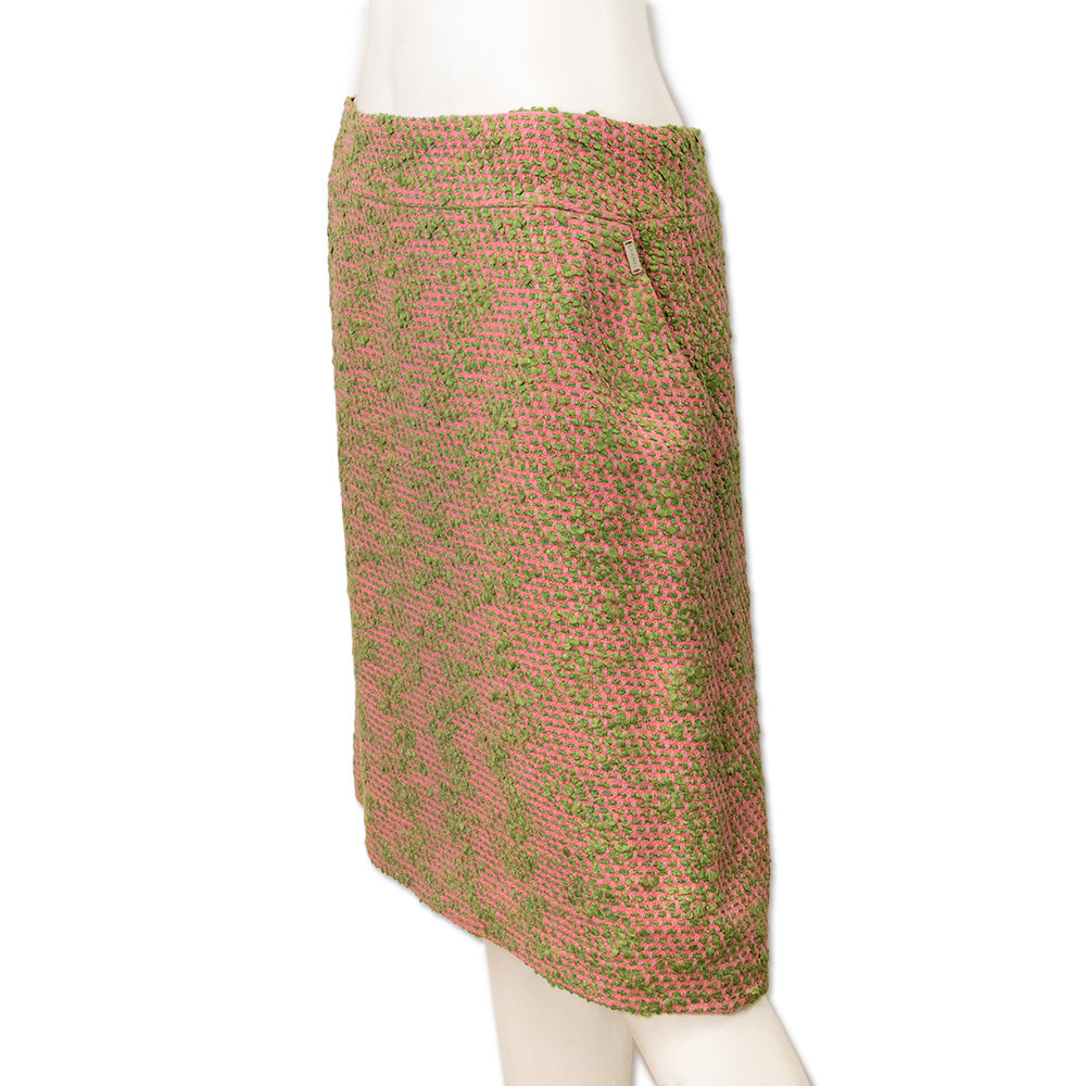 Chanel Pink and Green Tweed Midi Skirt