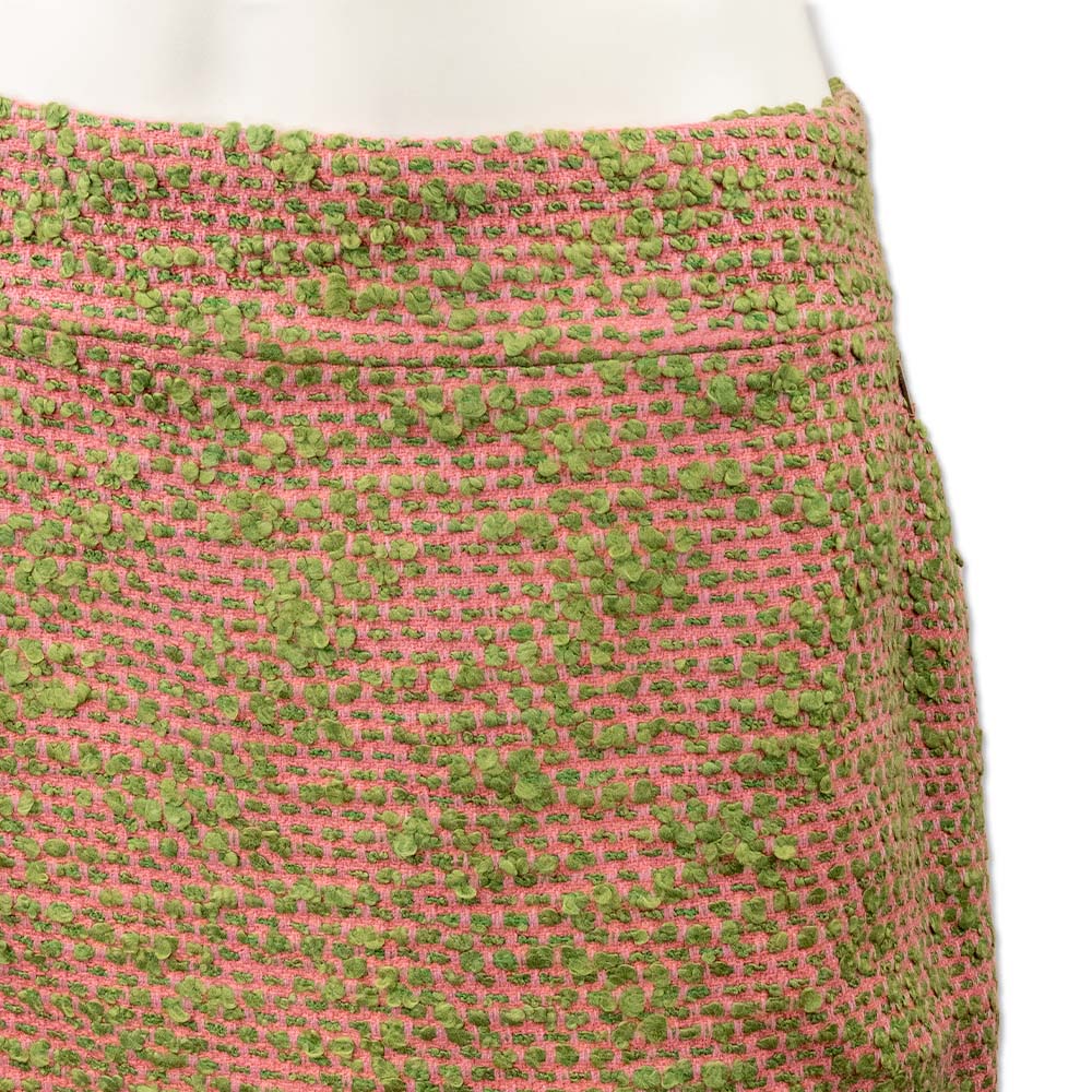 Chanel Pink and Green Tweed Midi Skirt