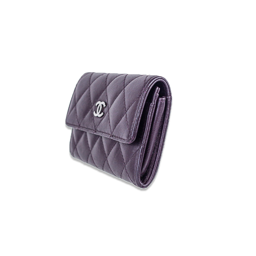 Chanel Plum Quilted Leather Interlocking CC Flap Card Holder