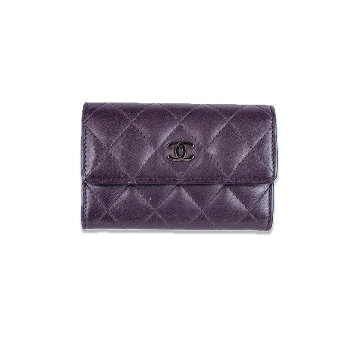 Chanel Plum Quilted Leather Interlocking CC Flap Card Holder