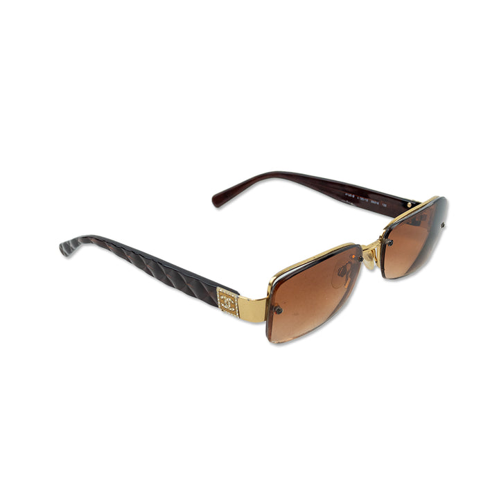 Chanel Gold Prescription Half-Rimmed Rectangle Sunglasses