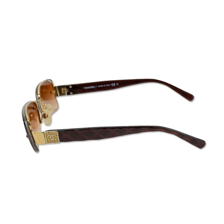 Chanel Gold Prescription Half-Rimmed Rectangle Sunglasses