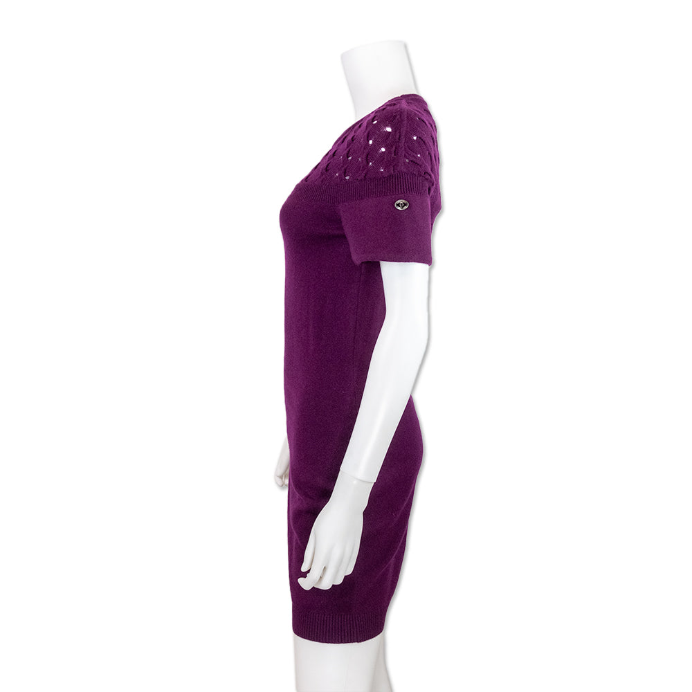 Chanel Purple Cashmere Knit Short Sleeve Midi Dress