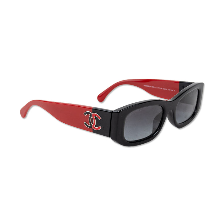 Chanel Red and Black Interlocking CC Rectangle Sunglasses