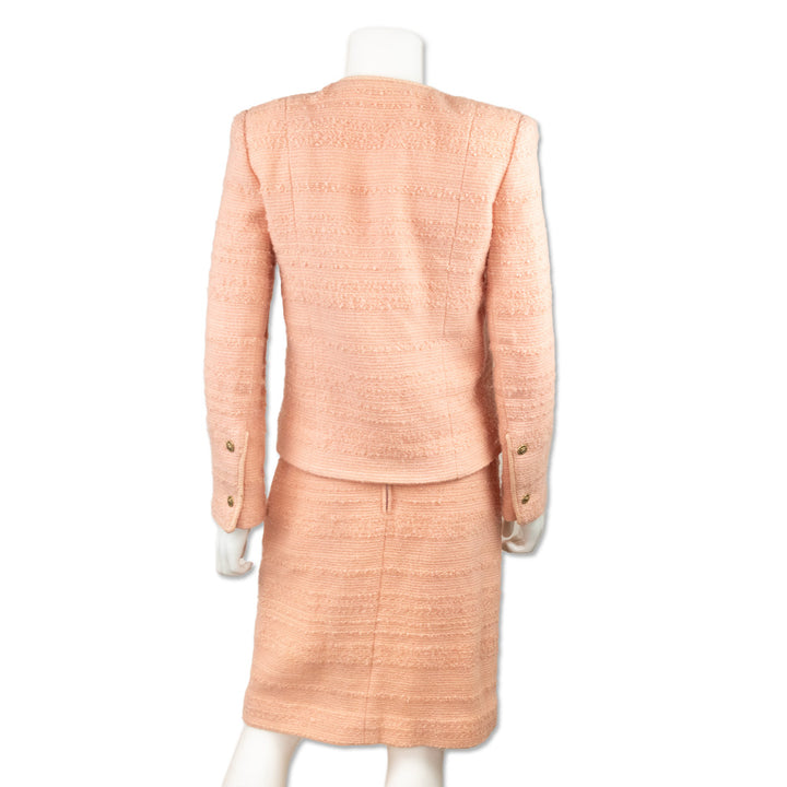 Chanel Vintage 1970's Two Piece Pink Tweed Skirt Suit