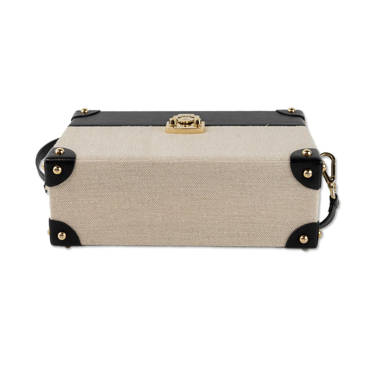 Charlotte Olympia Black Leather Beige Canvas Briefcase