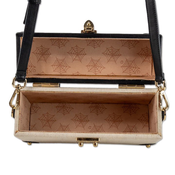 Charlotte Olympia Black Leather Beige Canvas Briefcase