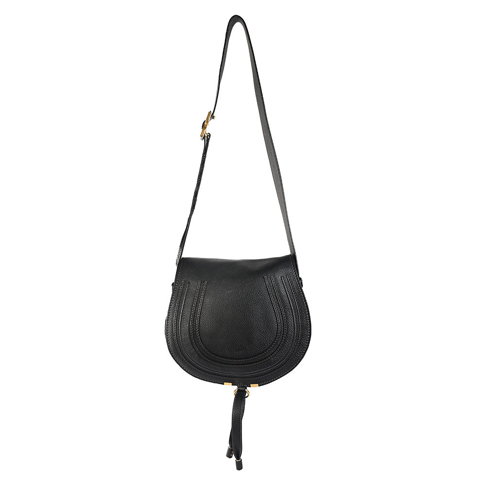 Chloe Medium Marcie Black Leather Saddle Bag