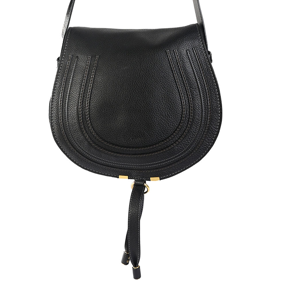 Chloe Medium Marcie Black Leather Saddle Bag