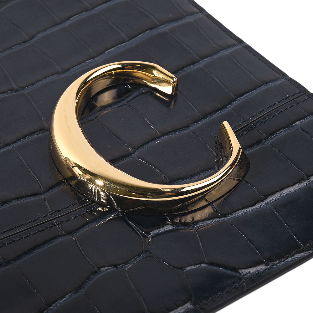 Chloe Navy Embossed C Flat Clutch