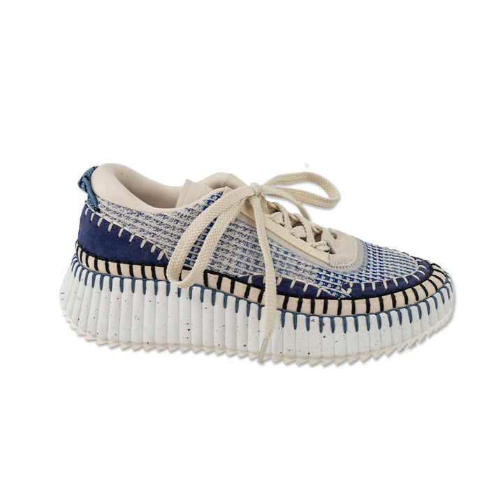 Chloe Blue Woven Nama Low Top Sneakers