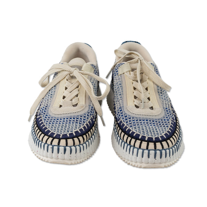 Chloe Blue Woven Nama Low Top Sneakers