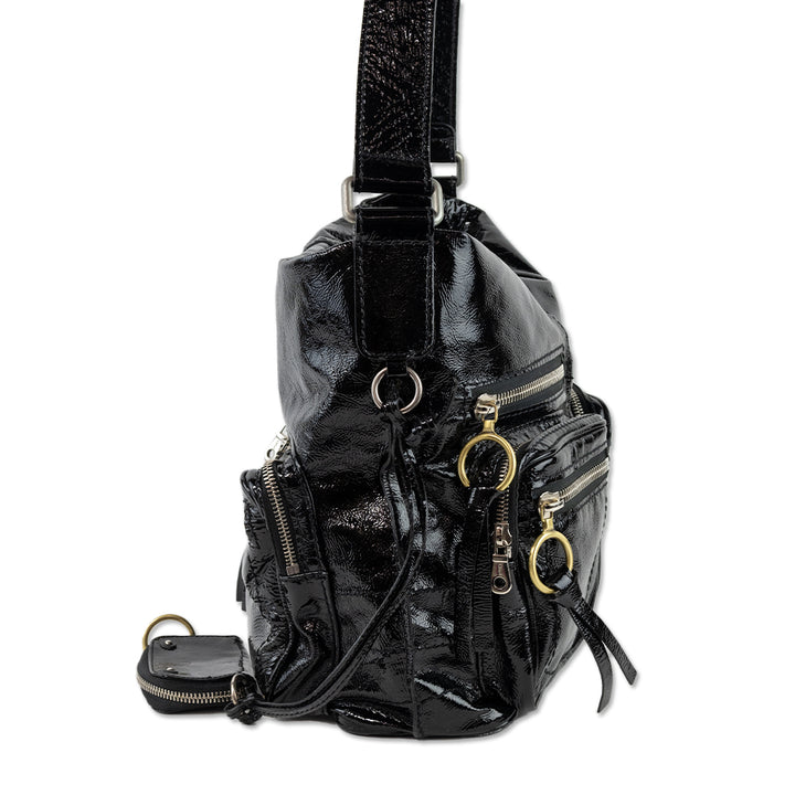 Chloe Crinkled Black Patent Leather Betty Shoulder Bag