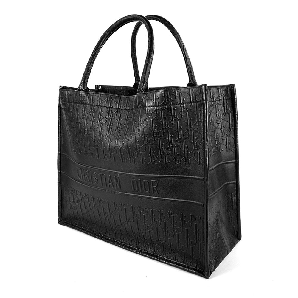 Christian Dior Black Leather Oblique Embossed Large Book Tote