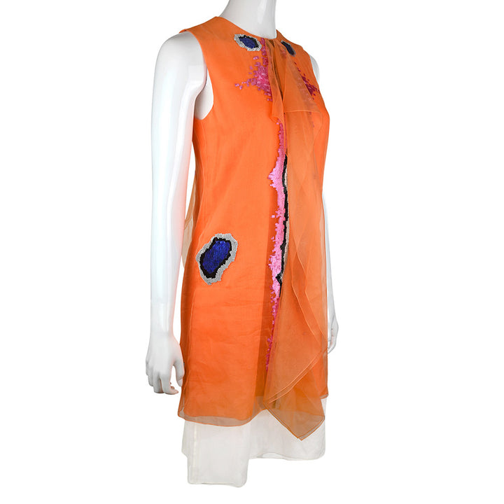 Christian Dior Orange Sequin Embellished Silk Dress