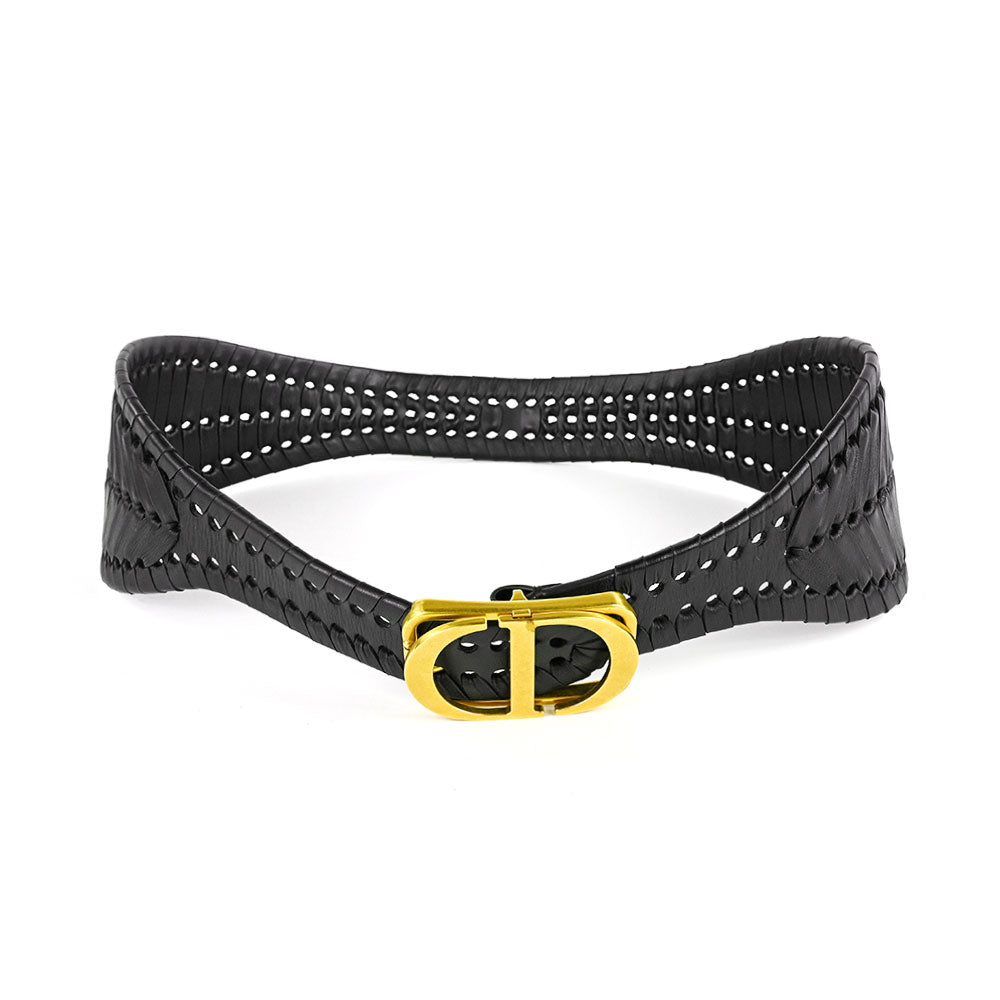 Christian Dior Black Leather Braided 30 Montaigne Waist Belt