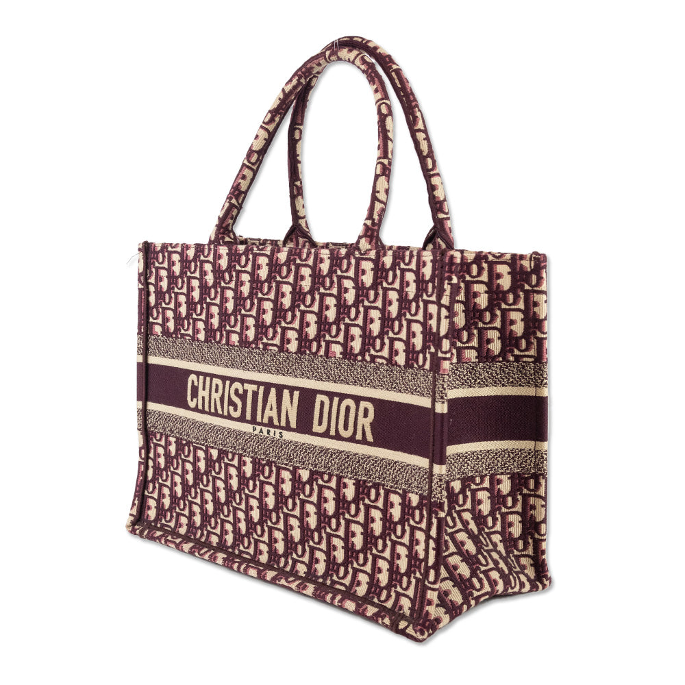 Christian Dior Burgundy Oblique Jacquard Medium Book Tote Bag