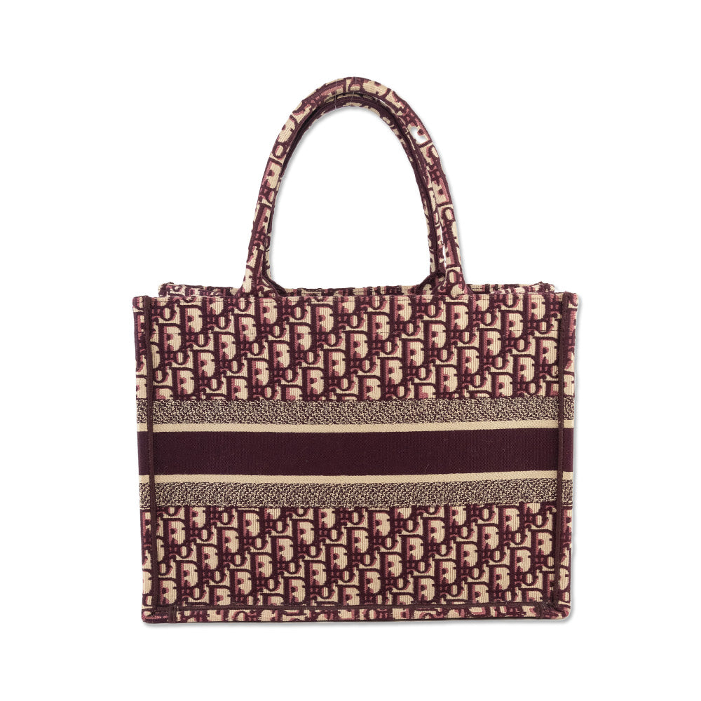 Christian Dior Burgundy Oblique Jacquard Medium Book Tote Bag