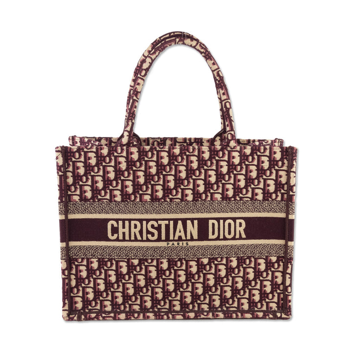 Christian Dior Burgundy Oblique Jacquard Medium Book Tote Bag