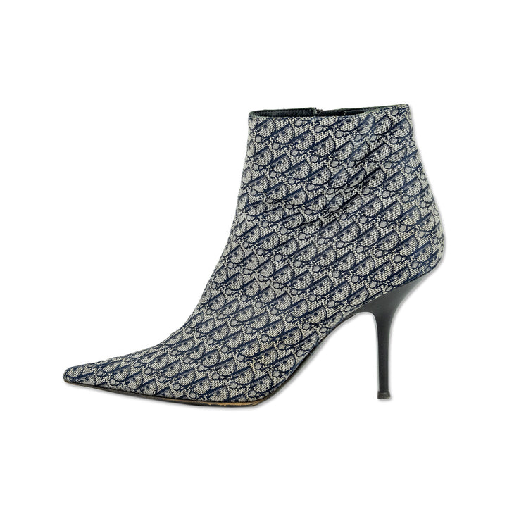 Christian Dior Navy Monogram Canvas Heeled Ankle Boots