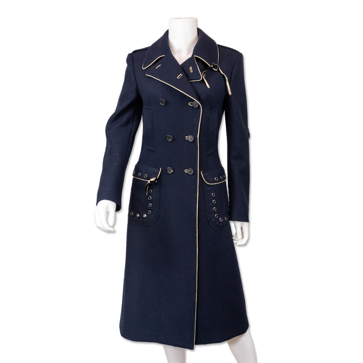 Prada 2004 Runway Navy Embroidered Trench Coat