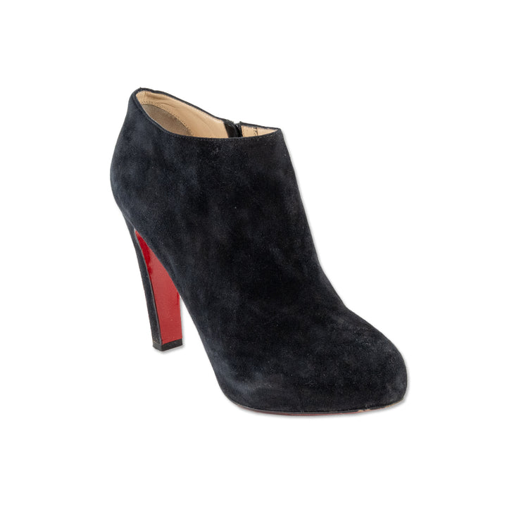 Christian Louboutin Black Suede Round Toe Ankle Booties