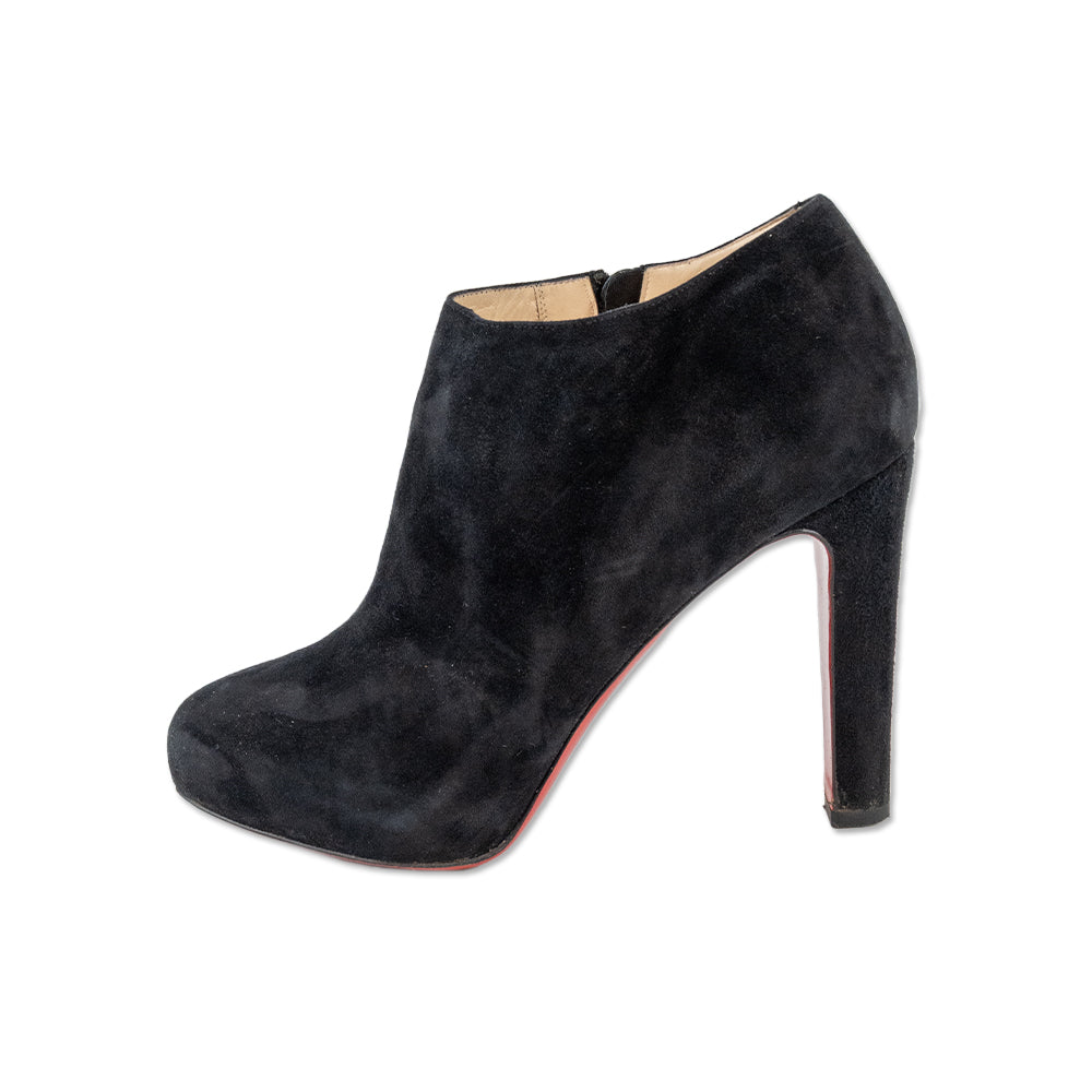 Christian Louboutin Black Suede Round Toe Ankle Booties