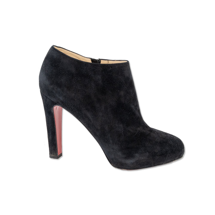 Christian Louboutin Black Suede Round Toe Ankle Booties